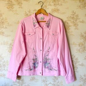 Vintage 90s y2k pink floral embellished rhinestone button denim jacket 1X